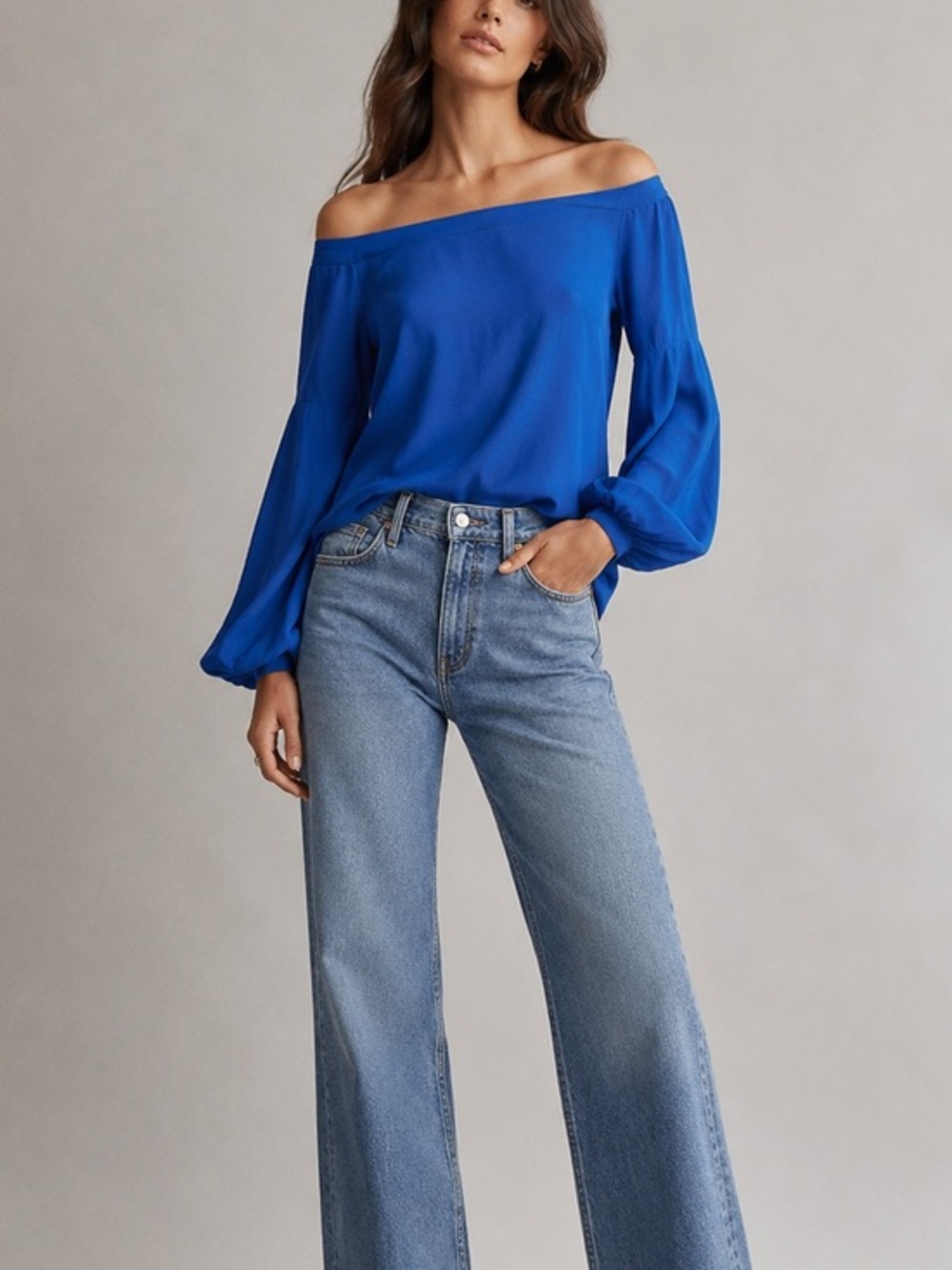 Floreat blue off shoulder puffed sleeve blouse
